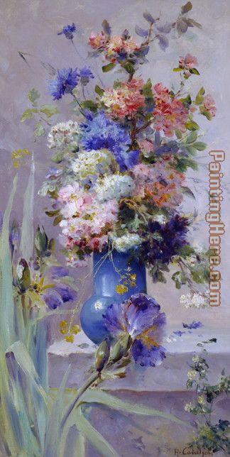 Summer Flowers with Japanese Iris painting - Eugene Henri Cauchois Summer Flowers with Japanese Iris art painting